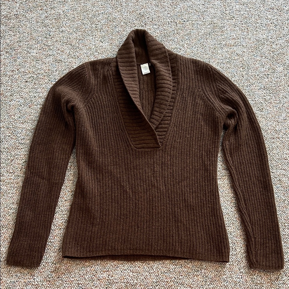 Kinross Cashmere Cozy Brown Cowl Neck Sweater